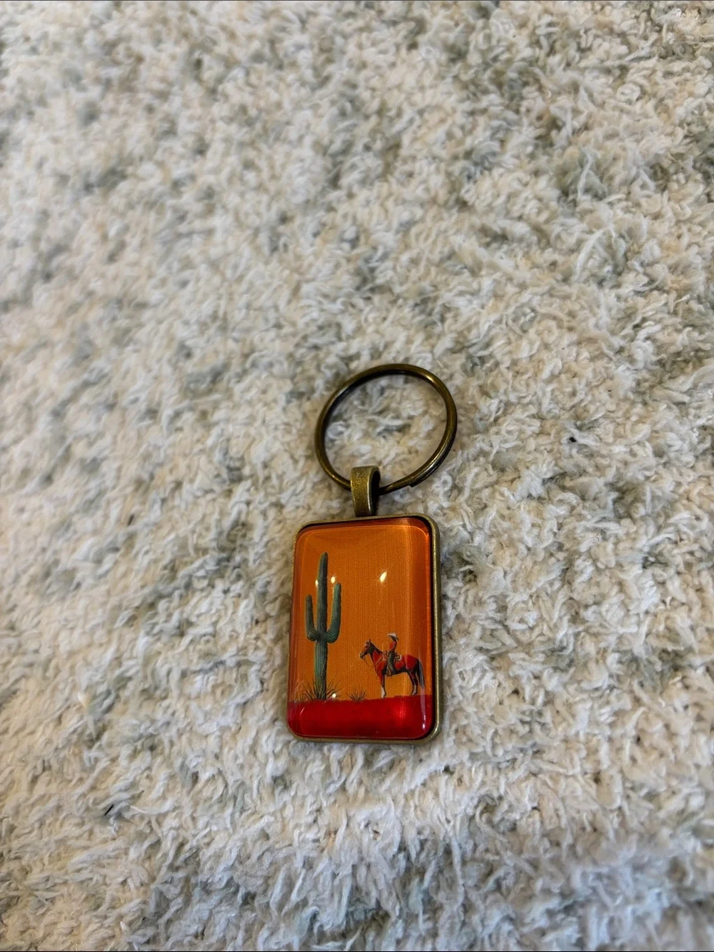 Orange Desert Cactus Cowboy Horse Keychain Brass NWT 2.5”